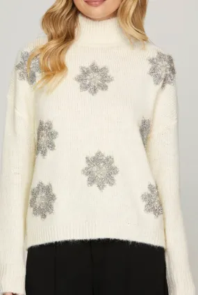 Cream Snow Flake Embellished Sweater