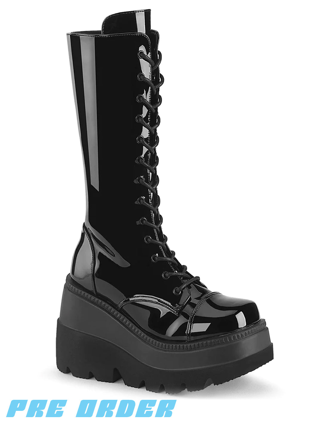 DEMONIA SHAKER-72 BOOTS - BLACK PATENT  PRE ORDER 