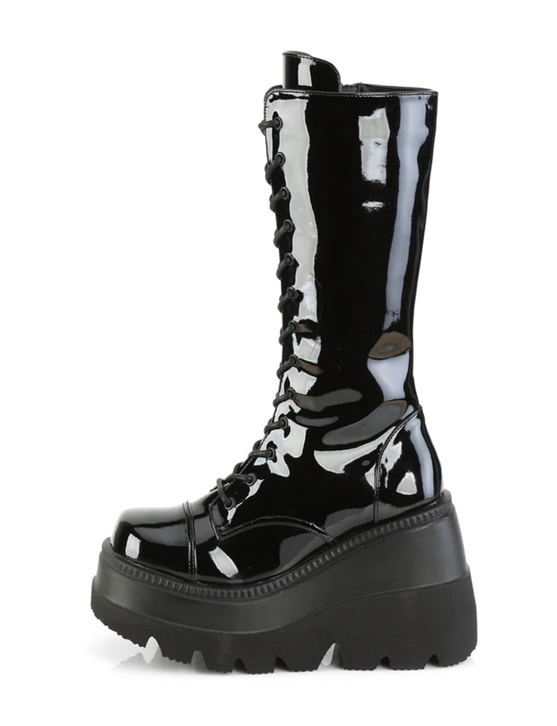 DEMONIA SHAKER-72 BOOTS - BLACK PATENT  PRE ORDER 