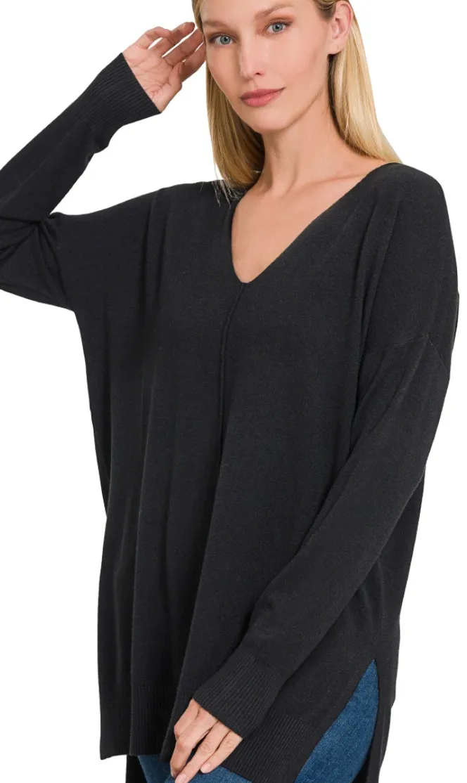 Dreamy V-Neck Reverse Seam Loose Fit Sweater