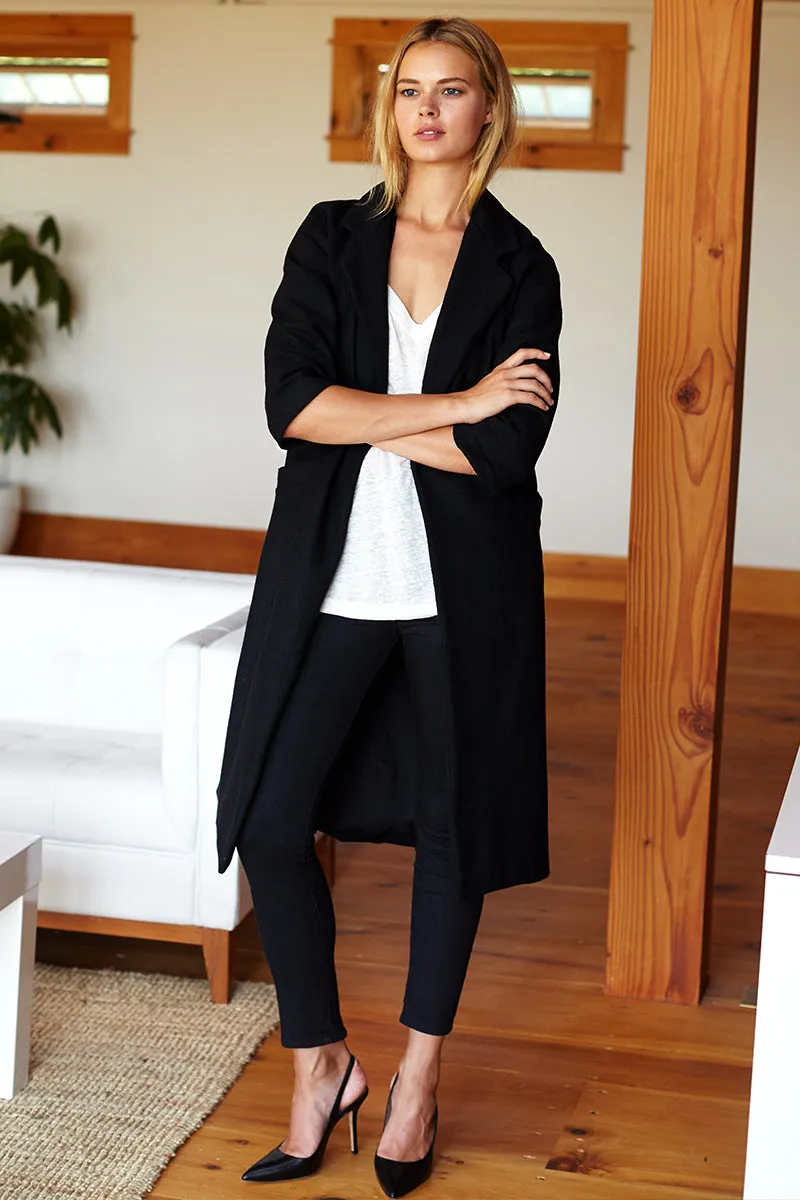 Drop Shoulder Coat - Black Wool