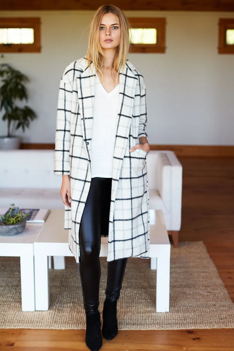 Drop Shoulder Coat - Ivory Plaid