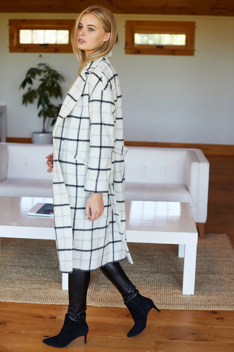 Drop Shoulder Coat - Ivory Plaid