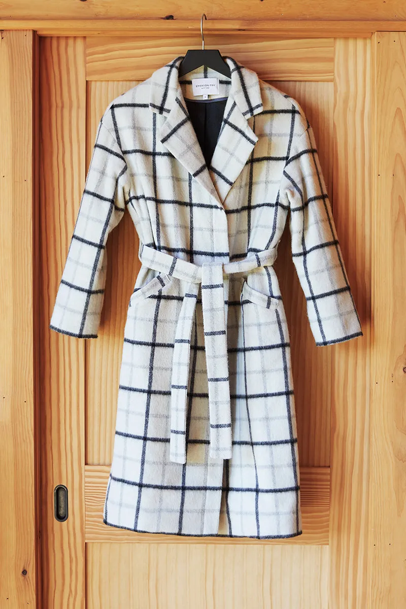 Drop Shoulder Coat - Ivory Plaid