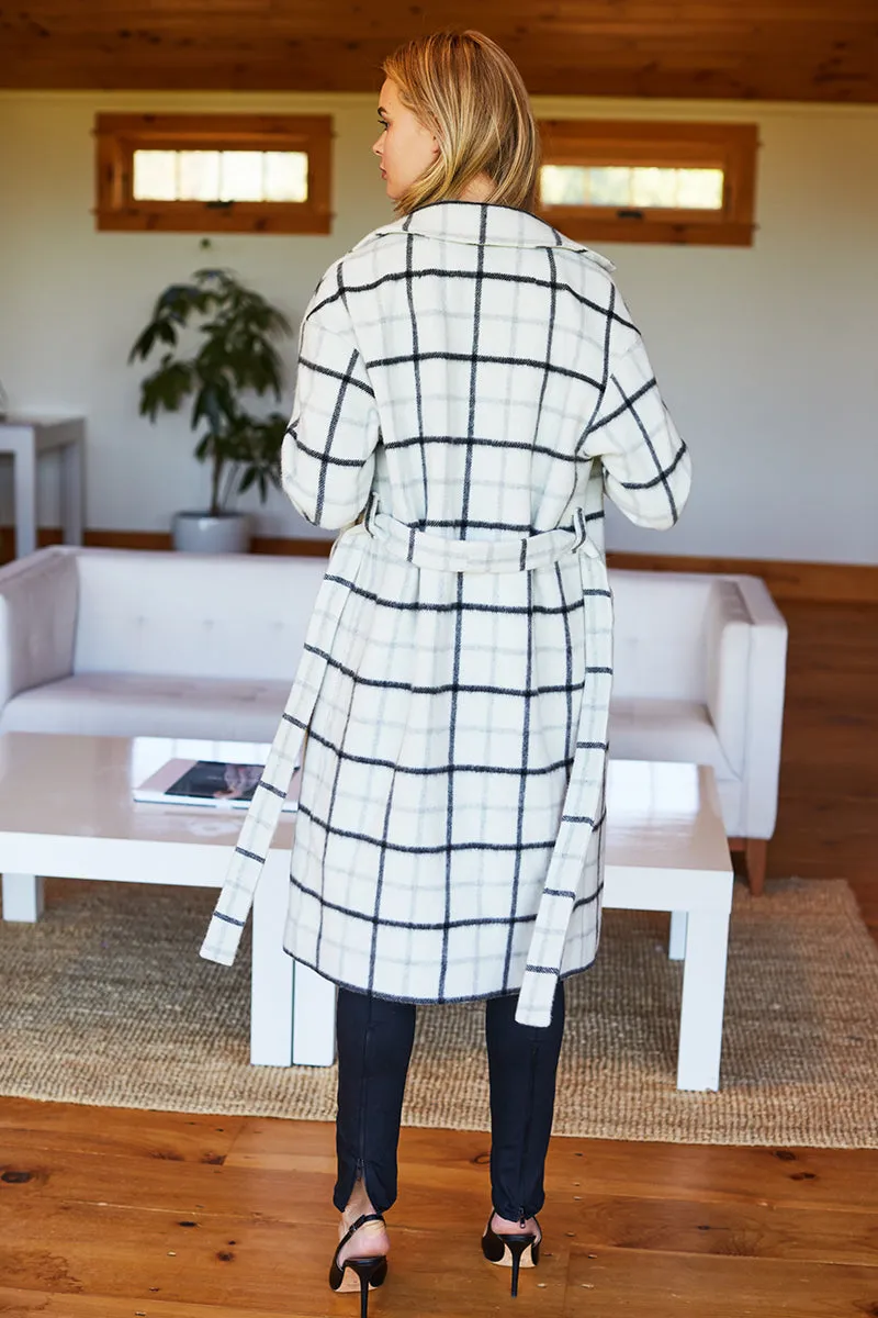 Drop Shoulder Coat - Ivory Plaid