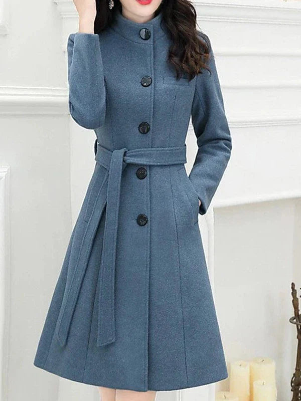 Elegant Blue Belted Winter Coat for Women - Stylish Outerwear for Ultimate Comfort