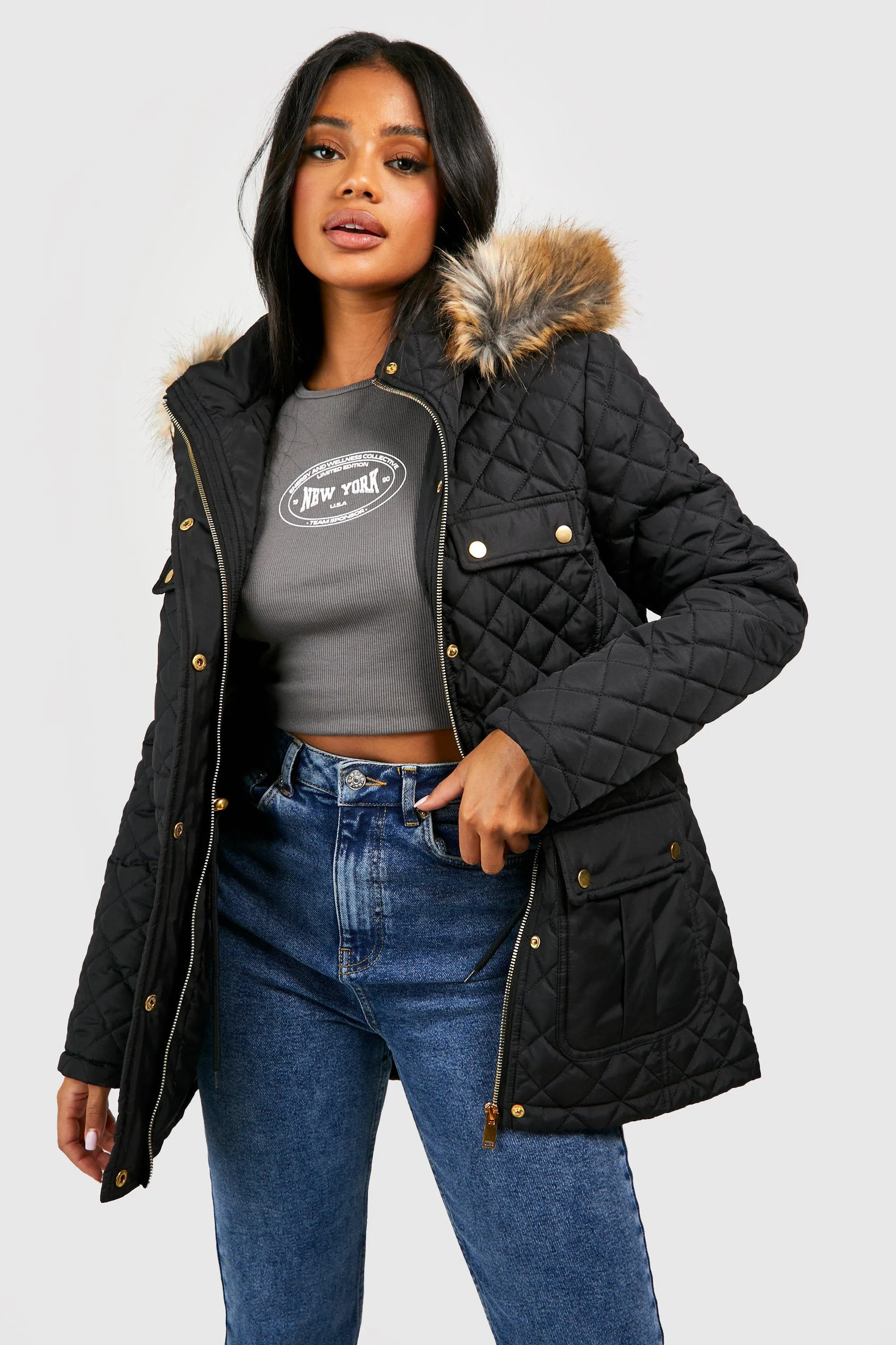 Faux Fur Trim Parka