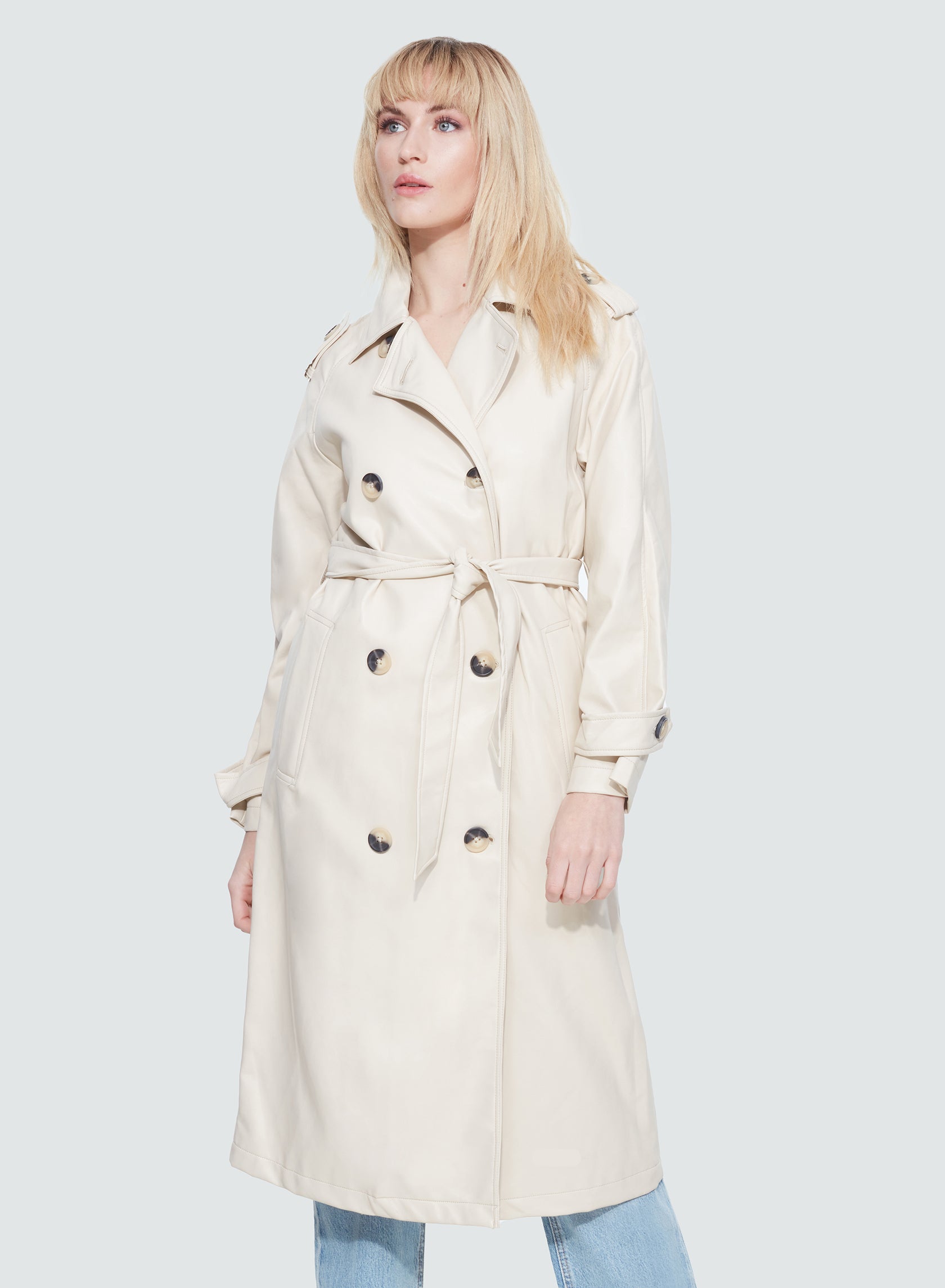 Faux Leather Trench Coat