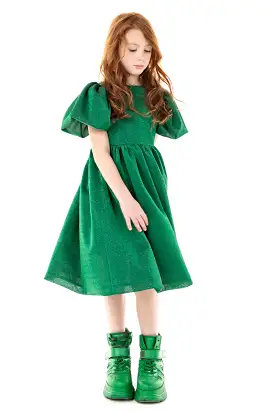 FLARED SLEEVE GREEN DRESS