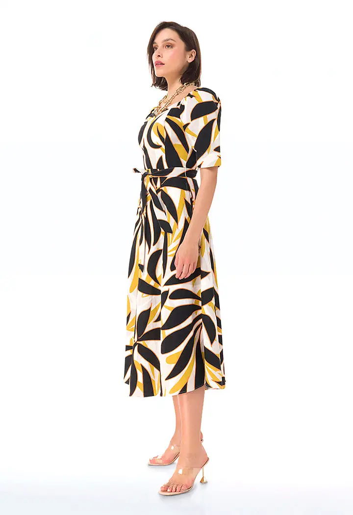 Graphic Printed Dress With Square Neck