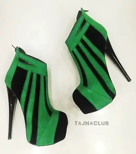 Green Zipper Back Platform Ankle Boots