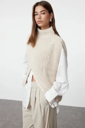 High Collar Slit Sweater