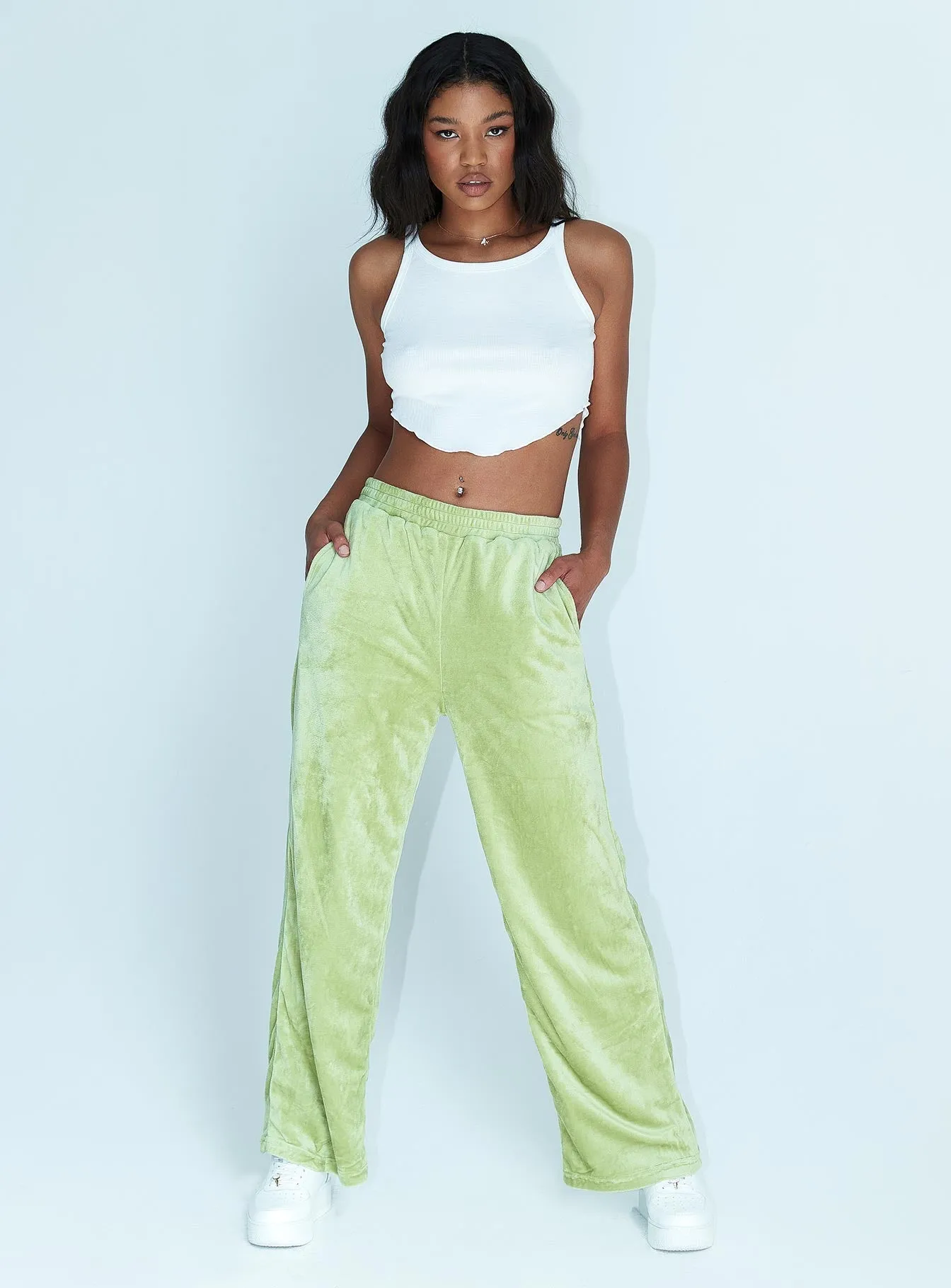 Hilton Velour Track Pants Sage Green