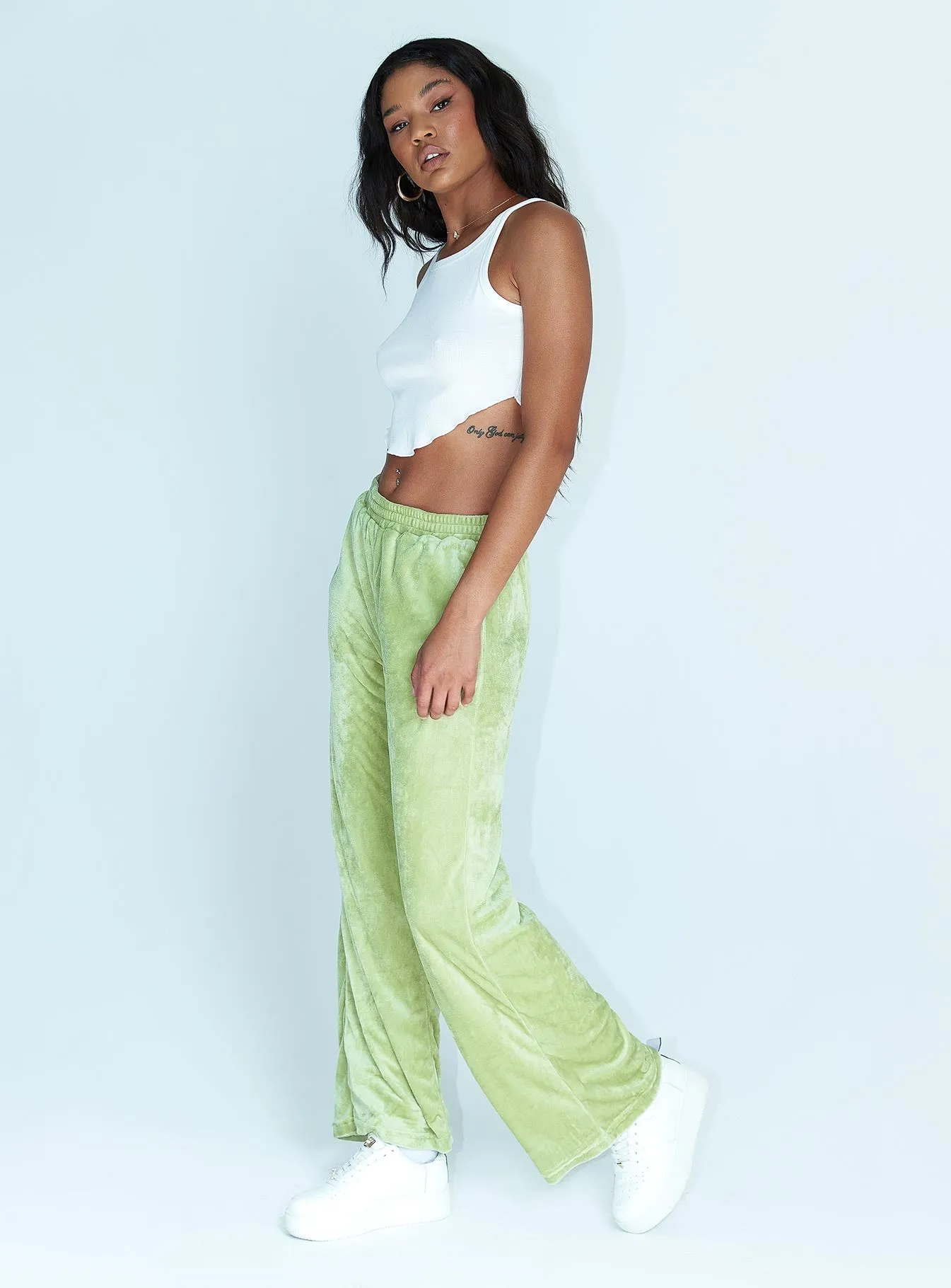 Hilton Velour Track Pants Sage Green