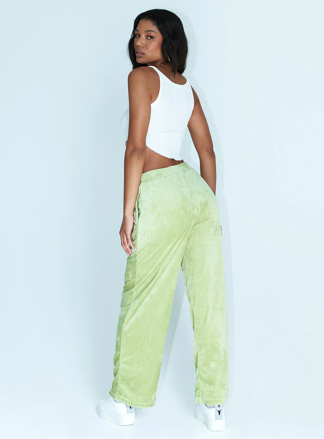 Hilton Velour Track Pants Sage Green