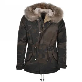 Hooded Raccoon Fur Camouflage Parka Khaki Green : Nemesis