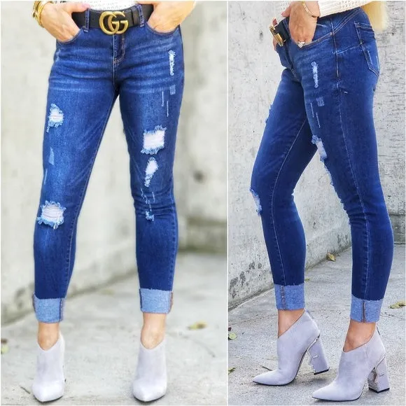 KYLIE Distressed Cuffed Hem Jeans