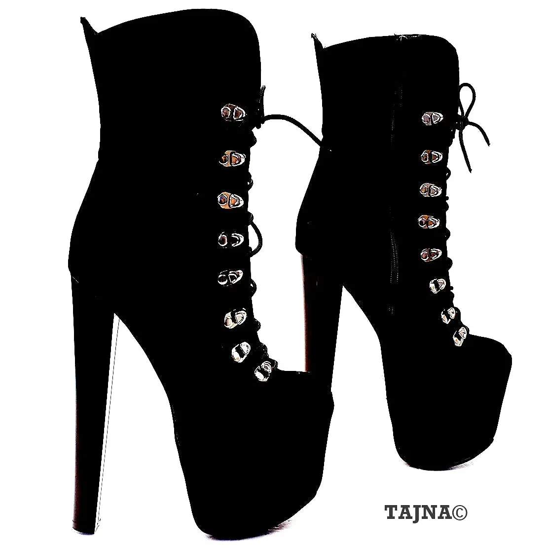 Lace Up Black Faux Suede High Heel Platform Boots