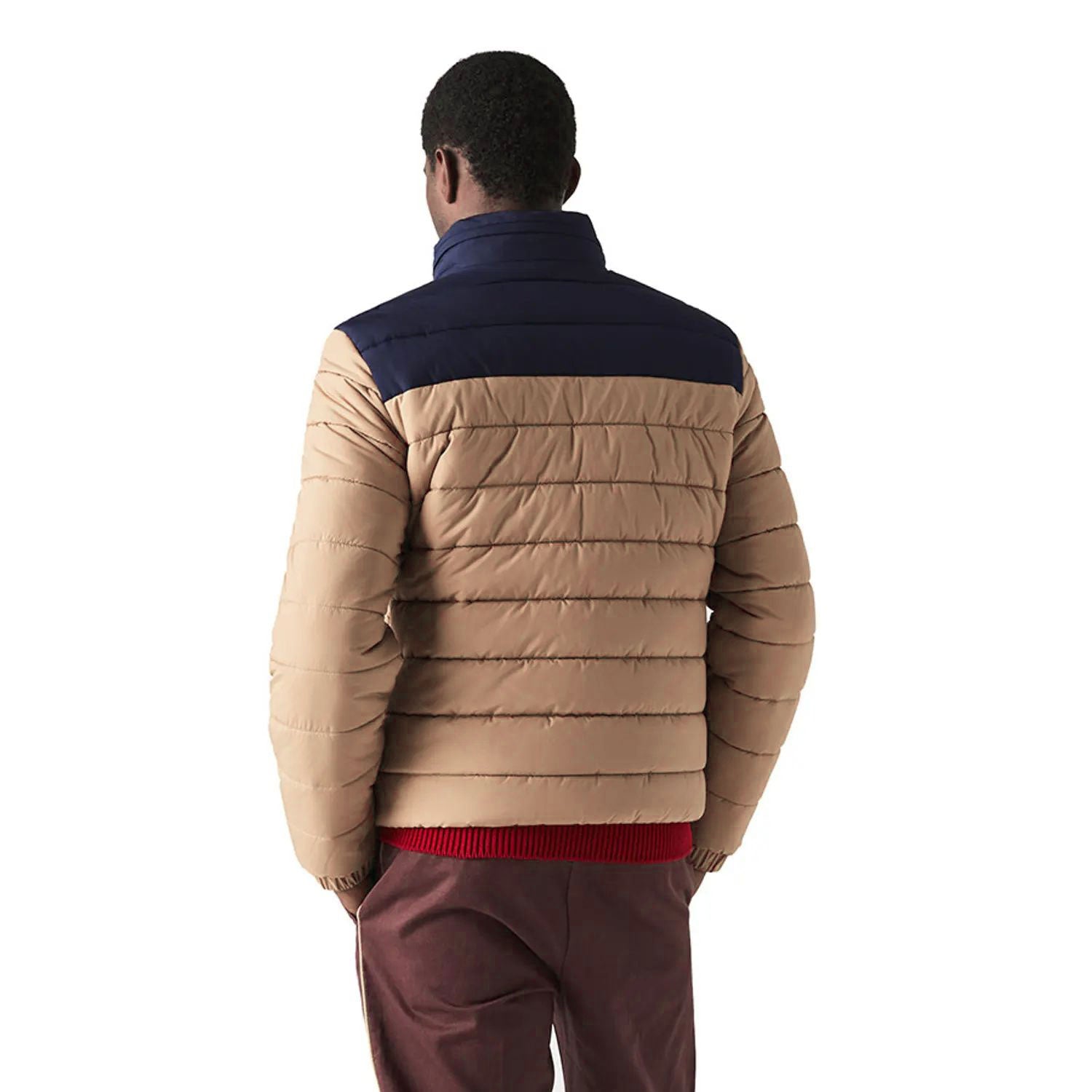 Lacoste Men's Padded Jacket with Concealed Hood Beige-Navy