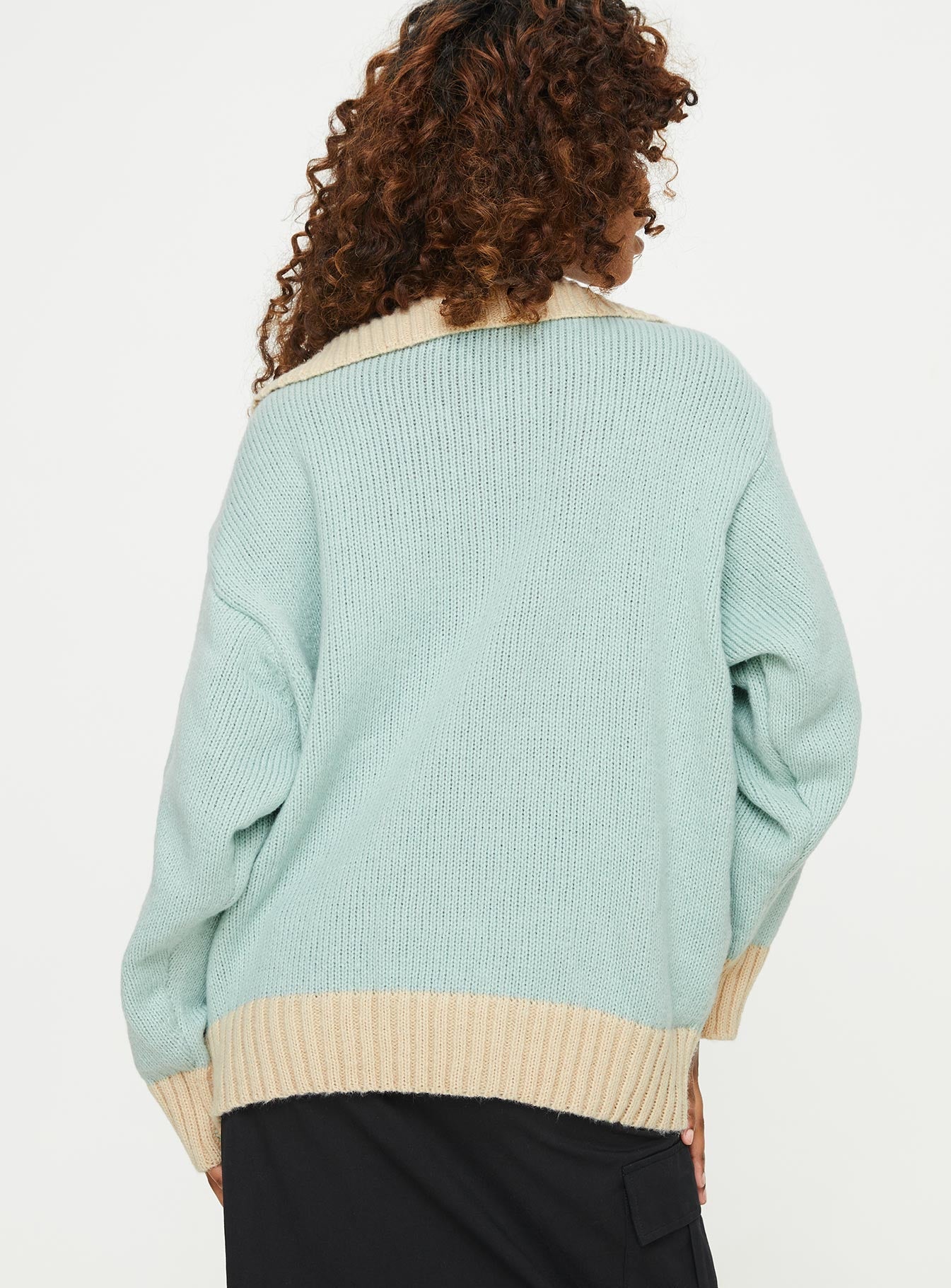 Leelie Quarter Zip Sweater Mint / Beige