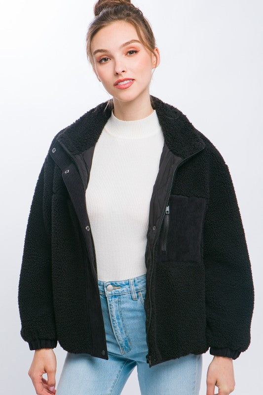 Long-Sleeved Cozy Sherpa Puffer Jacket