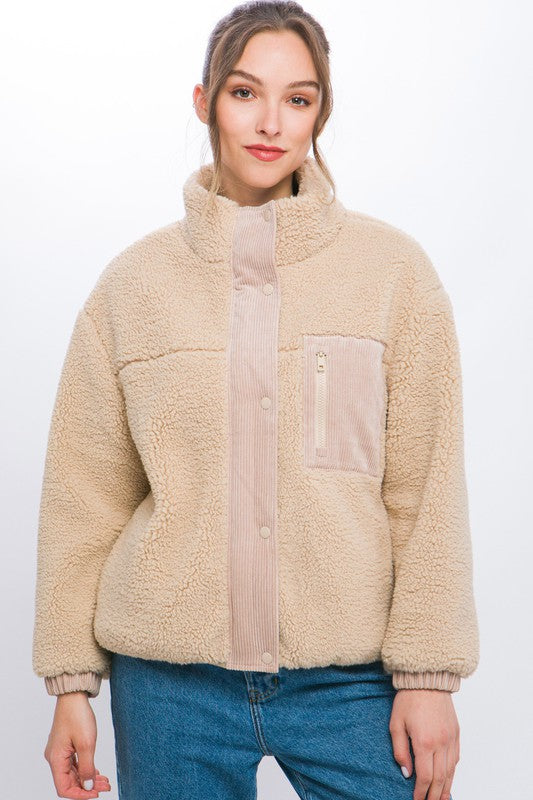 Long-Sleeved Cozy Sherpa Puffer Jacket