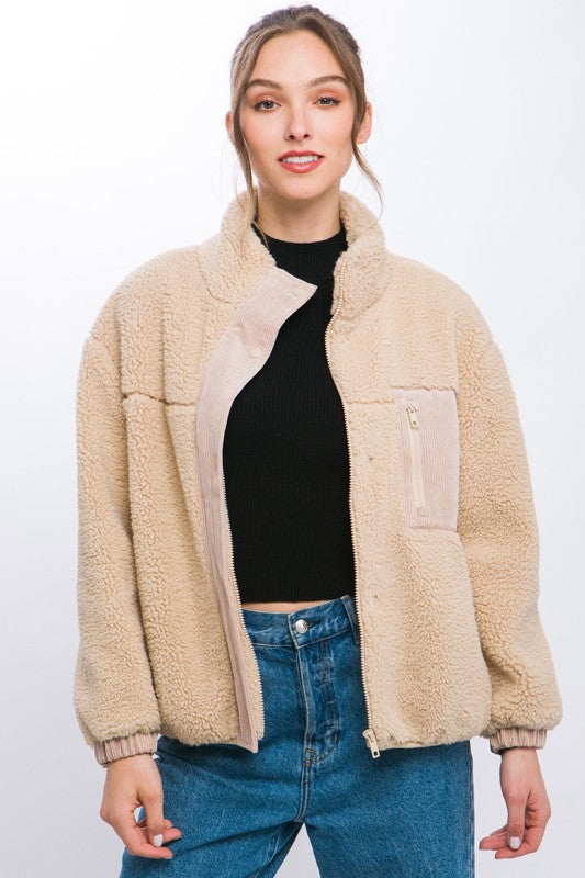 Long-Sleeved Cozy Sherpa Puffer Jacket