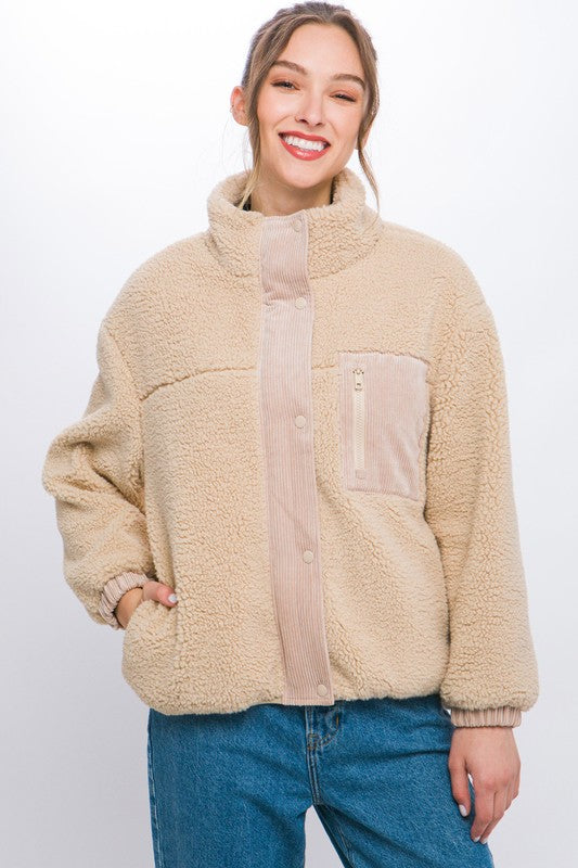 Long-Sleeved Cozy Sherpa Puffer Jacket