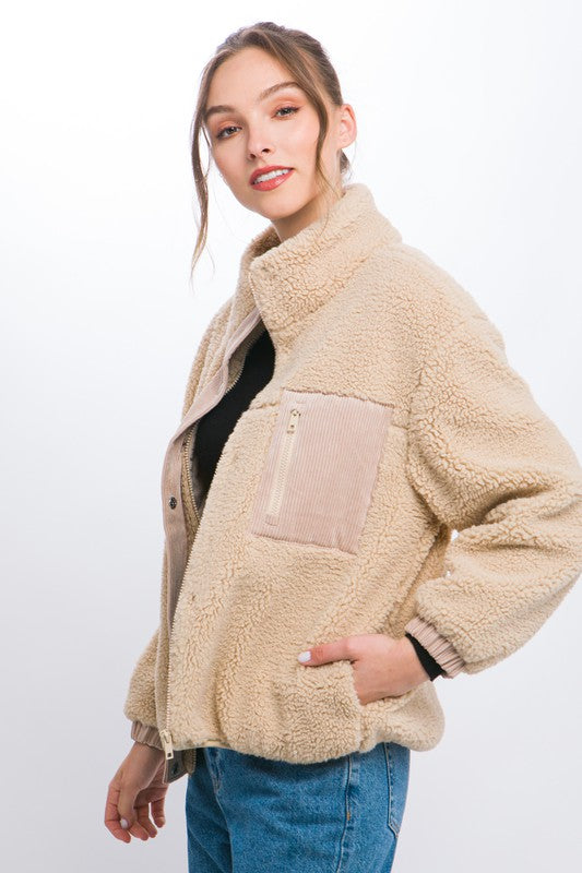 Long-Sleeved Cozy Sherpa Puffer Jacket