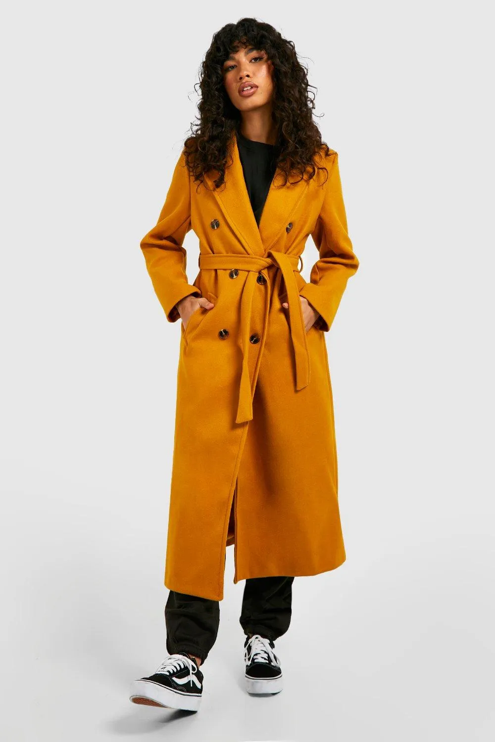 Longline Double Breasted Belted Coat