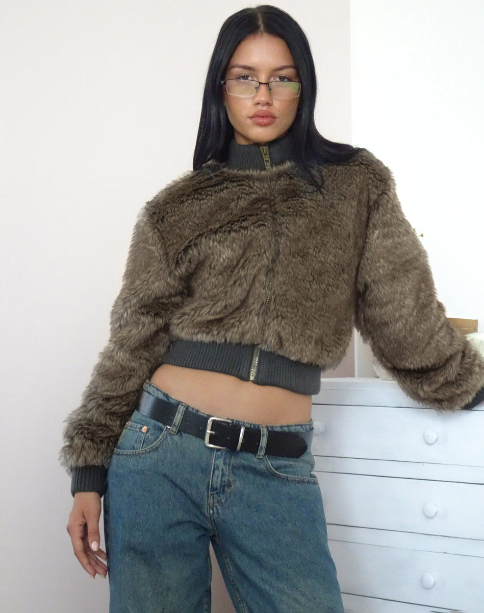 Lovina Jacket in Brown Faux Fur