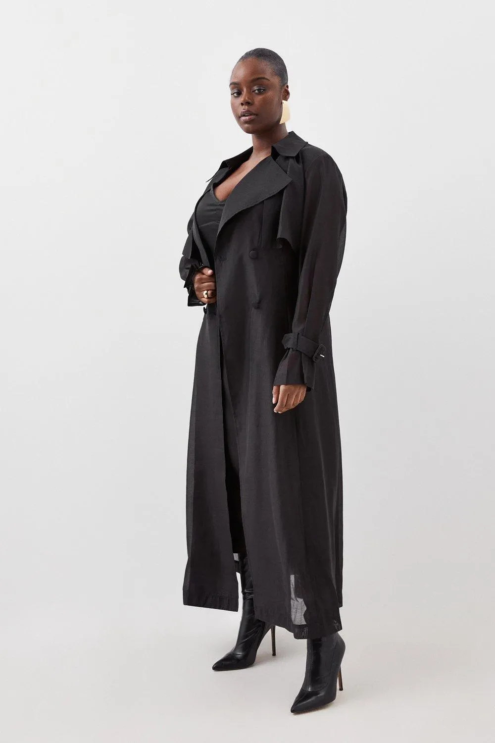 Lydia Millen Plus Tailored Sheer Panelled Full Skirted Trench Coat | Karen Millen