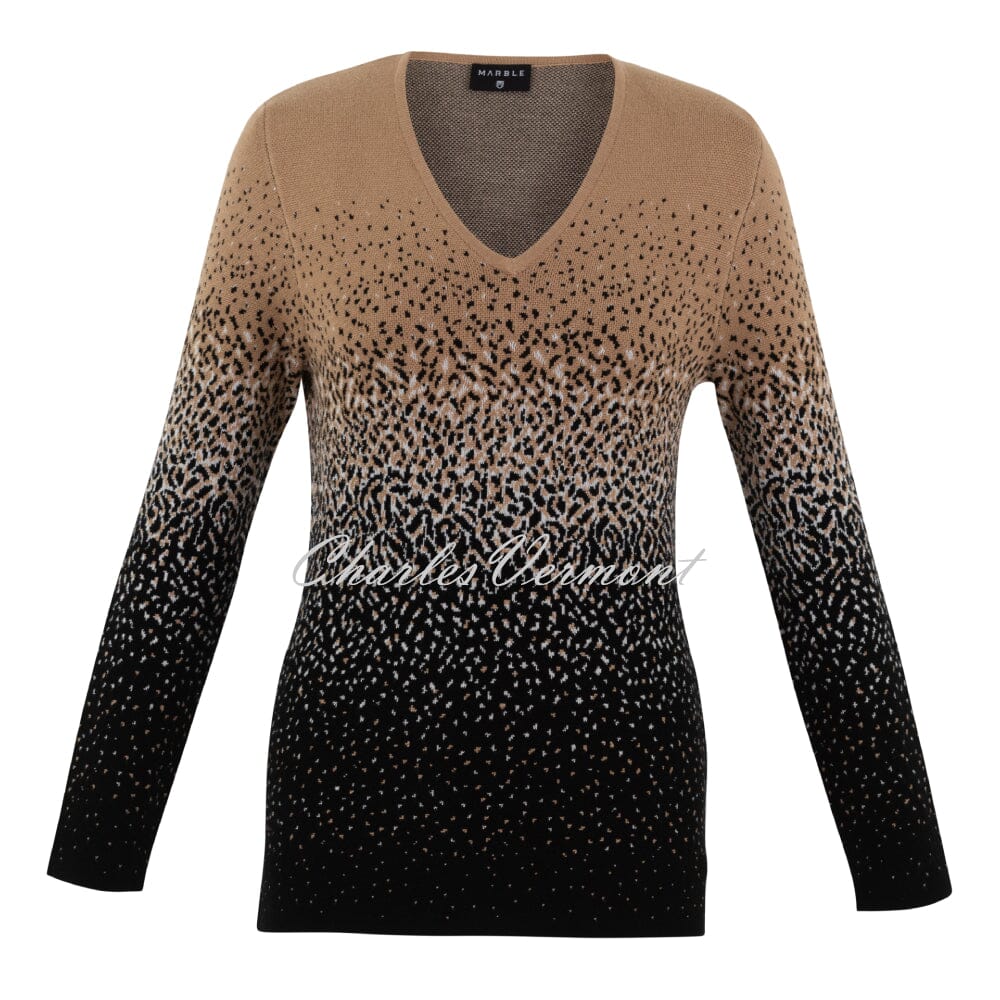 Marble V-neck Sweater - Style 7122-209 (Light Tobacco / Black / Multi)