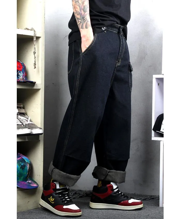 Men Hiphop Cargo Pants Straight Patchwork Fashion Plus Size Cowboy Trousers Streetwear Denim Pants