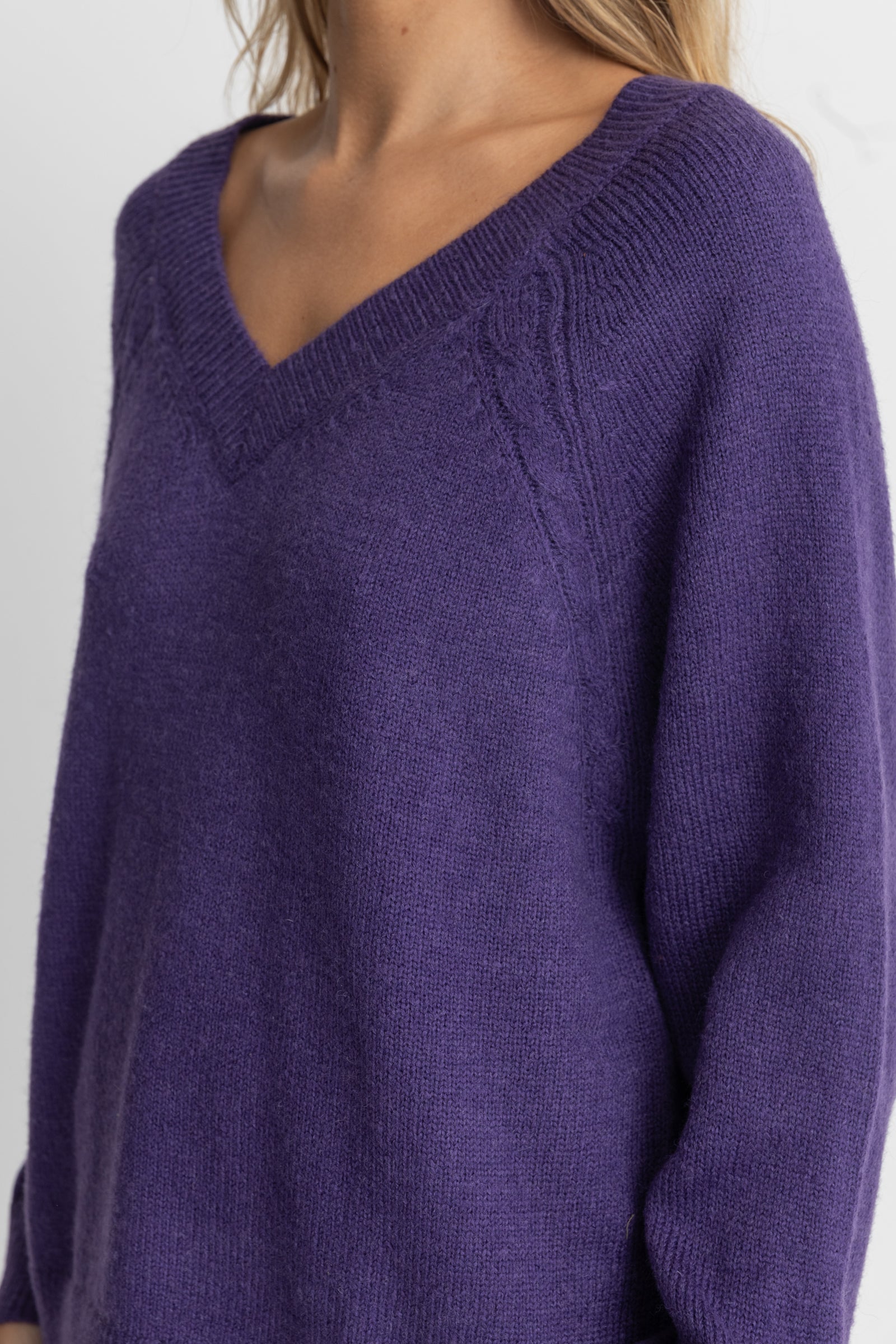 Moonstone Oversized V Neck Knit Plum