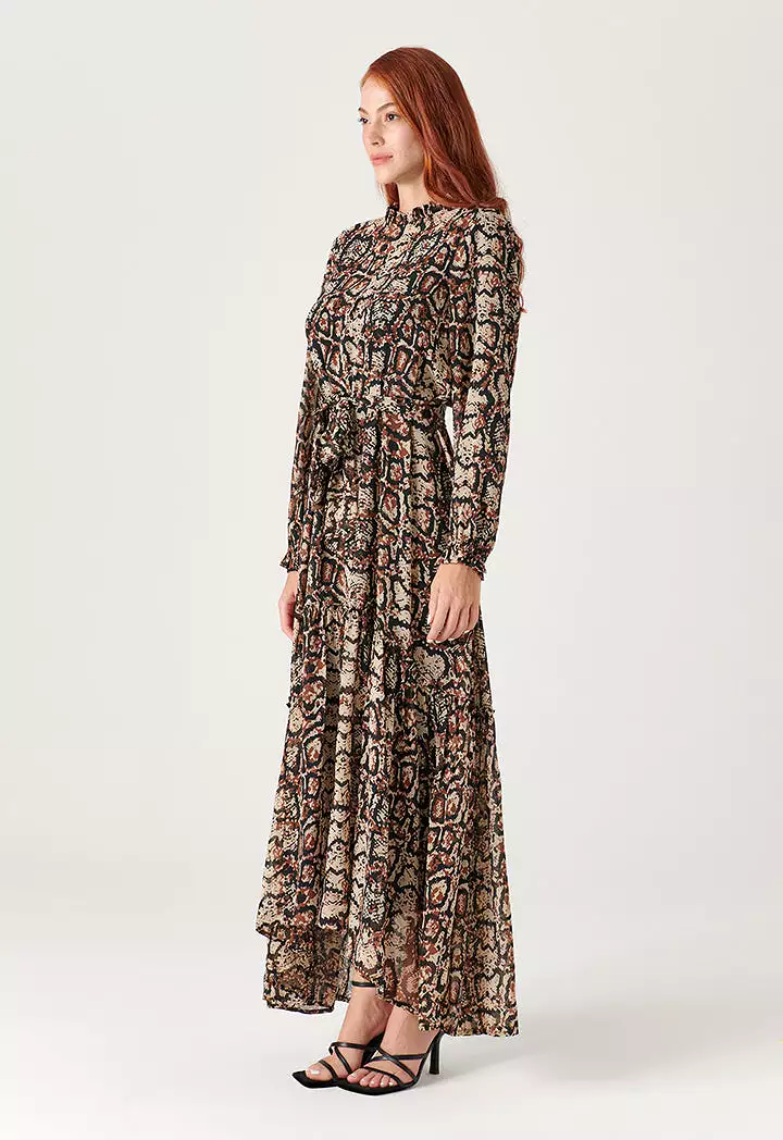 Multicolored All Over Snake Printed Long Dress