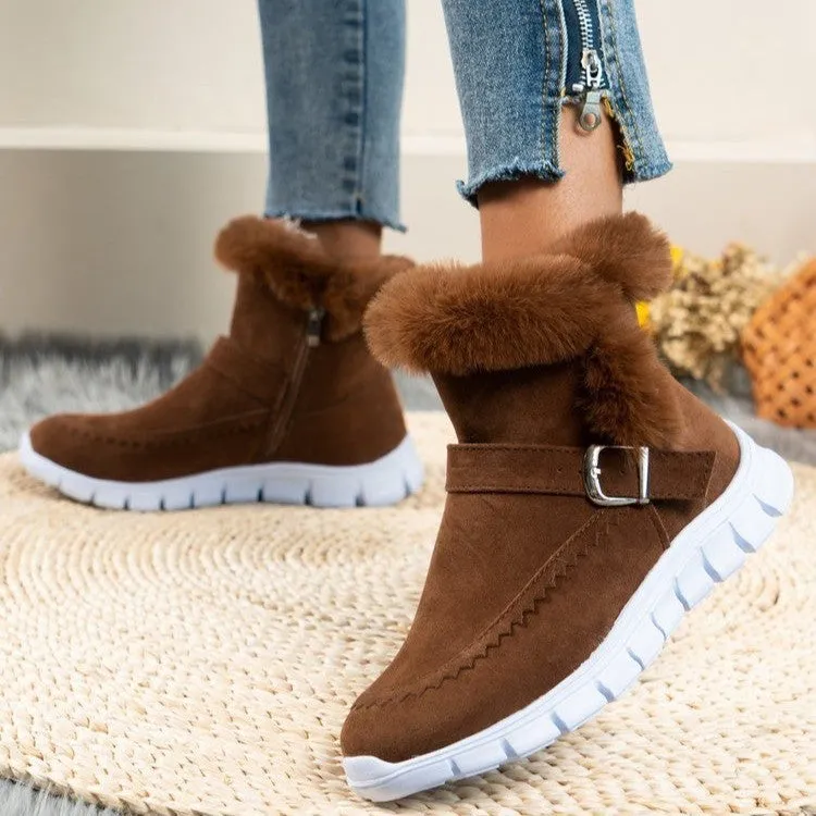 New Snow Boots Winter Warm Thickened Solid Color Plush Ankle Boots