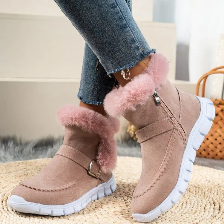 New Snow Boots Winter Warm Thickened Solid Color Plush Ankle Boots