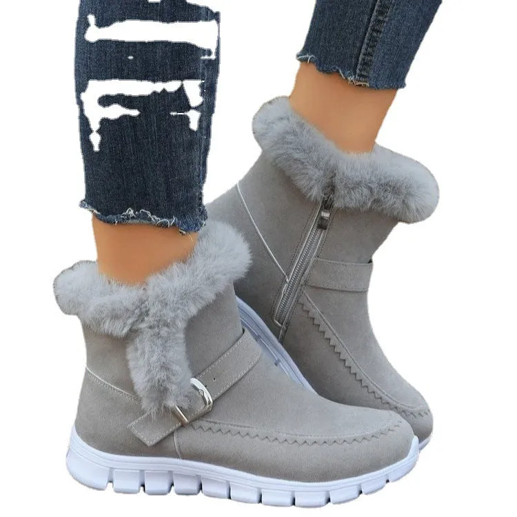 New Snow Boots Winter Warm Thickened Solid Color Plush Ankle Boots