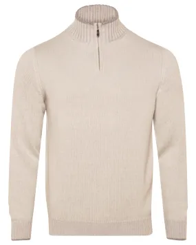 Oatmeal Cashmere Quarter Zip Sweater