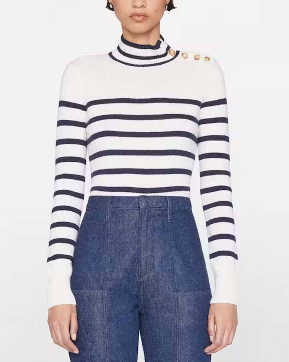 Off White Mariner Stripe Cashmere Mockneck Sweater