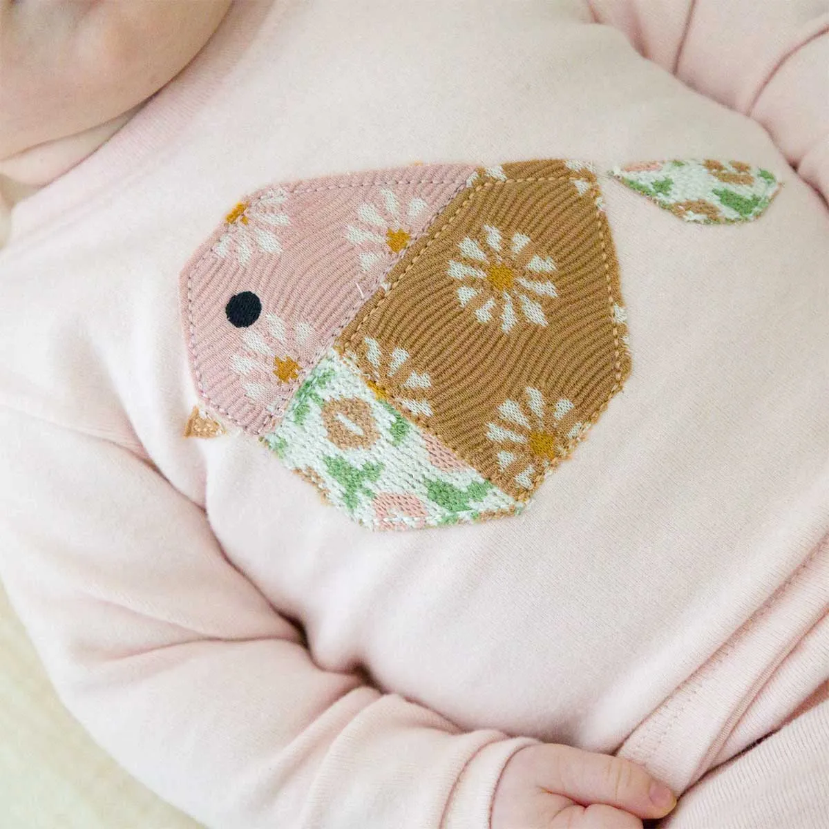 oh baby! Long Sleeve Two Piece Set - Quilted Bird Applique - Pale Pink