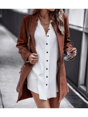 Open Front Notch Collar Mid-Length Coat