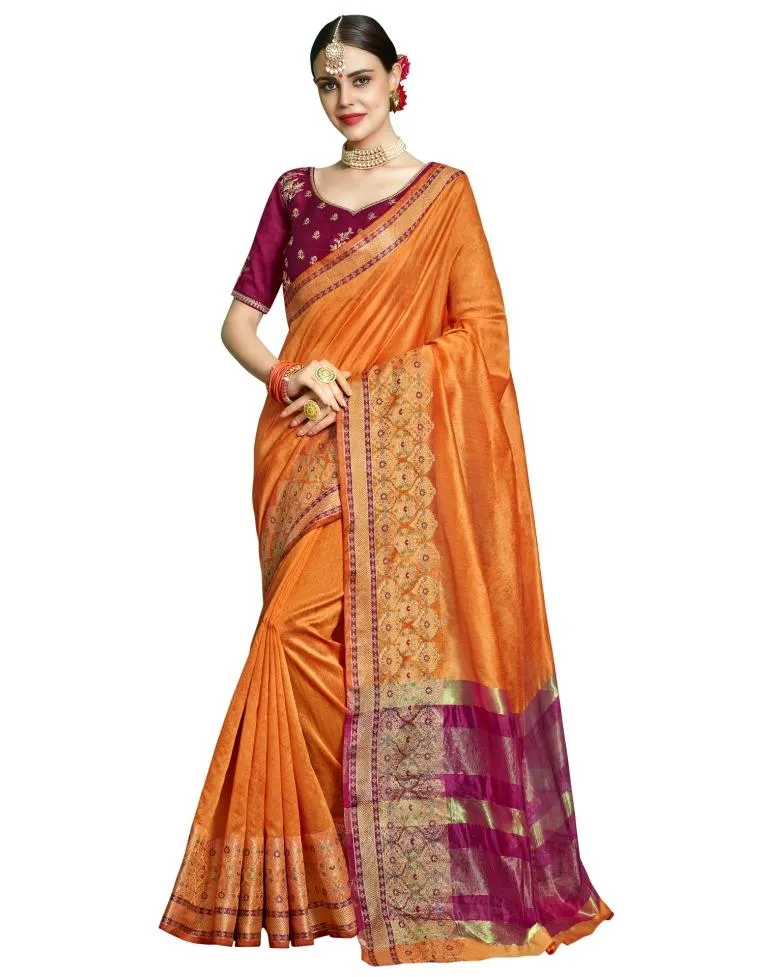 Orange Coloured Chanderi Jacquard Partywear saree