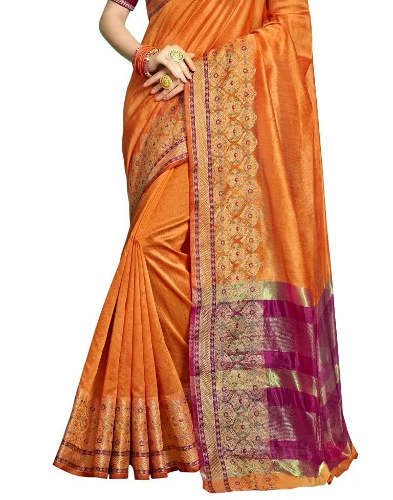 Orange Coloured Chanderi Jacquard Partywear saree