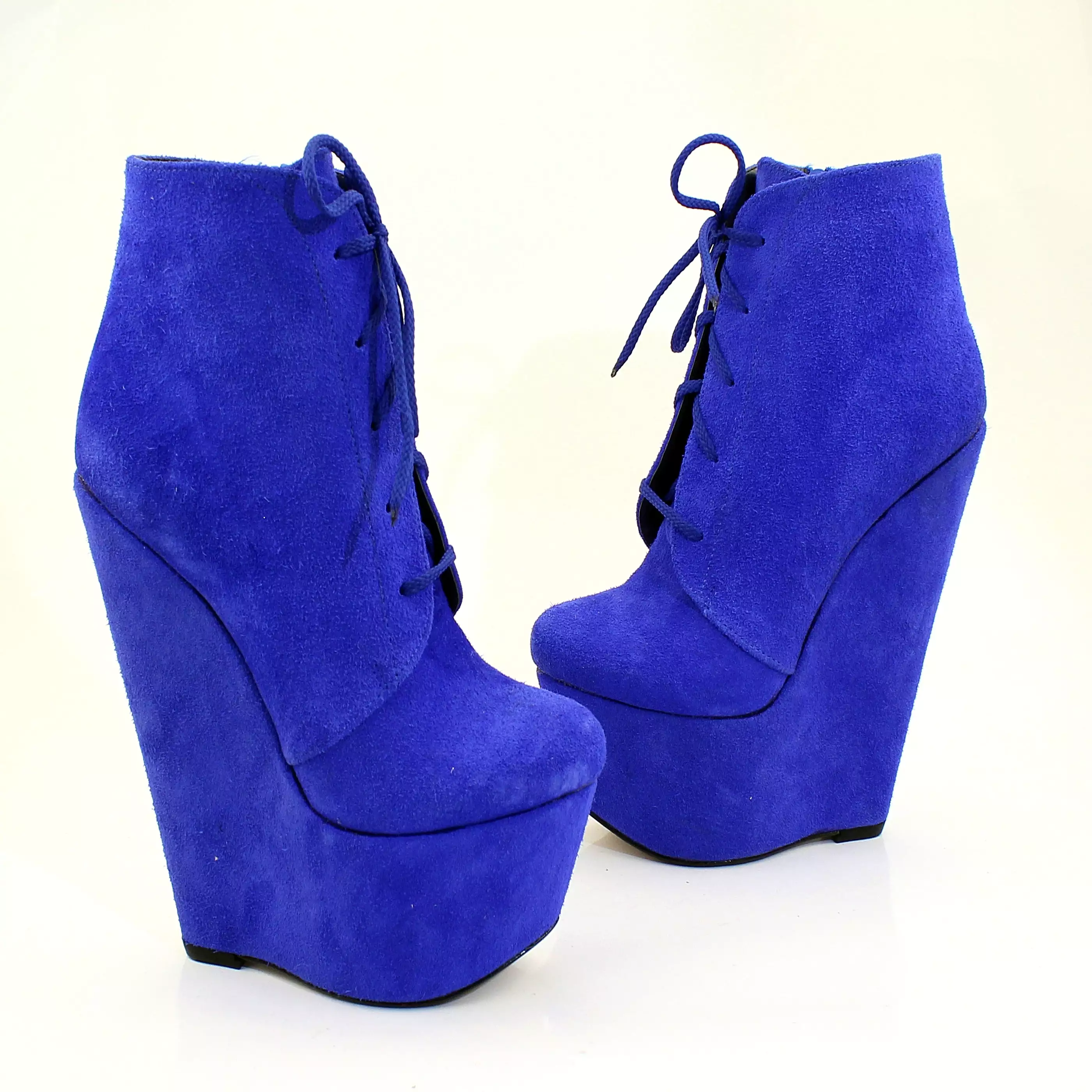 Parlament Blue Suede Lace Up Wedge Ankle Booties