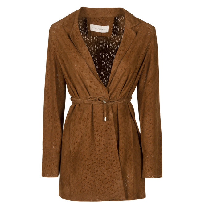 PERFORATED SUEDE COAT Woman Hazelnut 