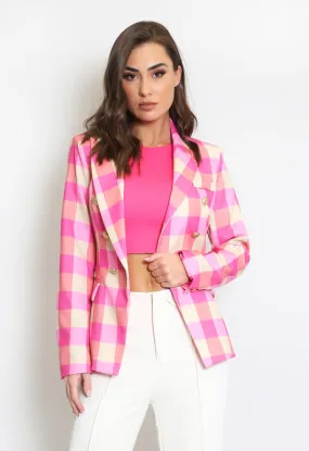 Pink Tartan Check Double Breasted Blazer