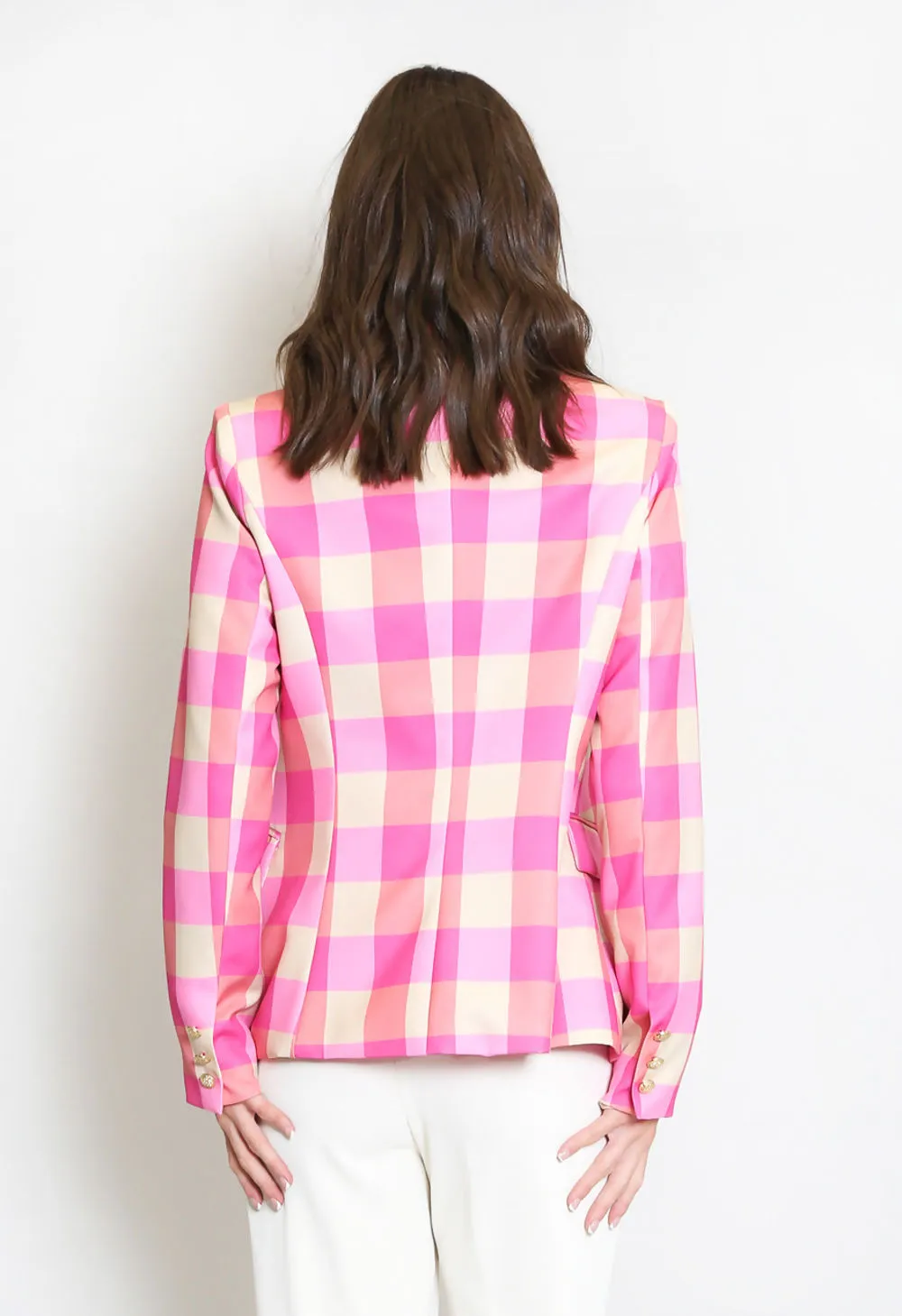 Pink Tartan Check Double Breasted Blazer