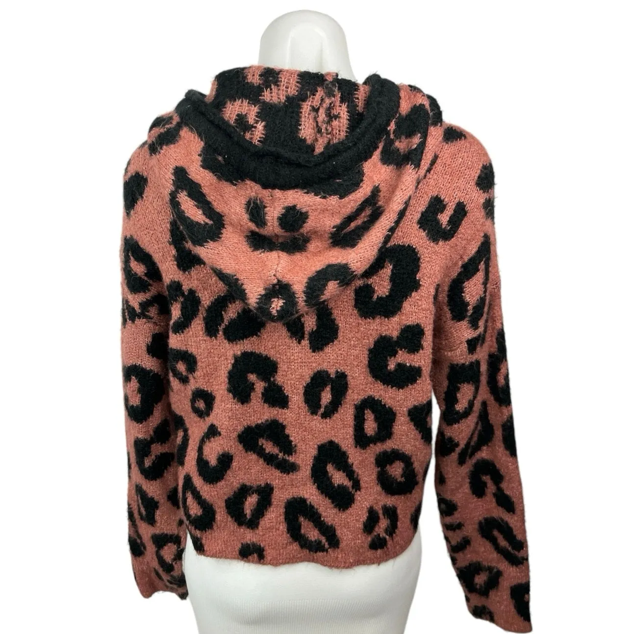 Pink Victoria's Secret Brown Black Leopard Hooded Hoodie Sweater Top Size XS